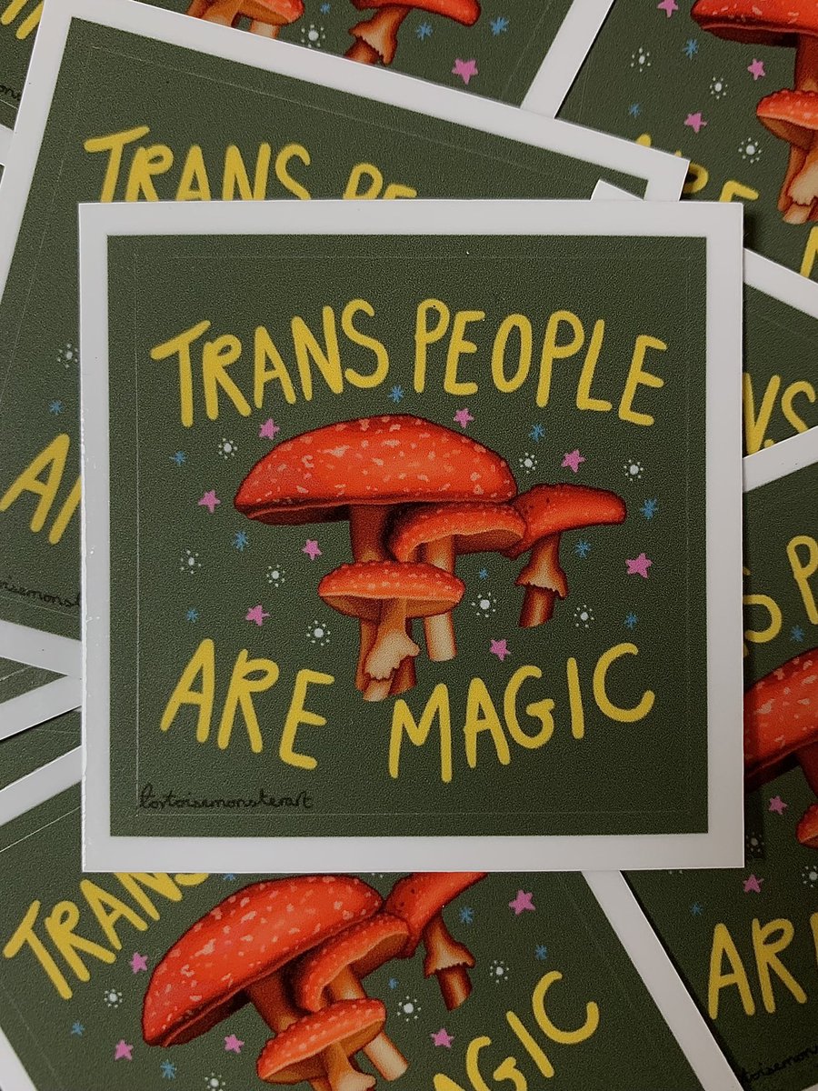 very excited to add these trans people are magic sticker designs to my shop:) 🥰🍄