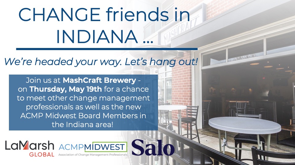 INDIANA!! Let's hang out and catch up on Thursday, May 19th at MashCraft Brewery! Finally, a chance to get back together in person with old Change friends and meet some new faces in the Change community! We're so excited -- see you there!   Register: ow.ly/XLrC50J1uJo