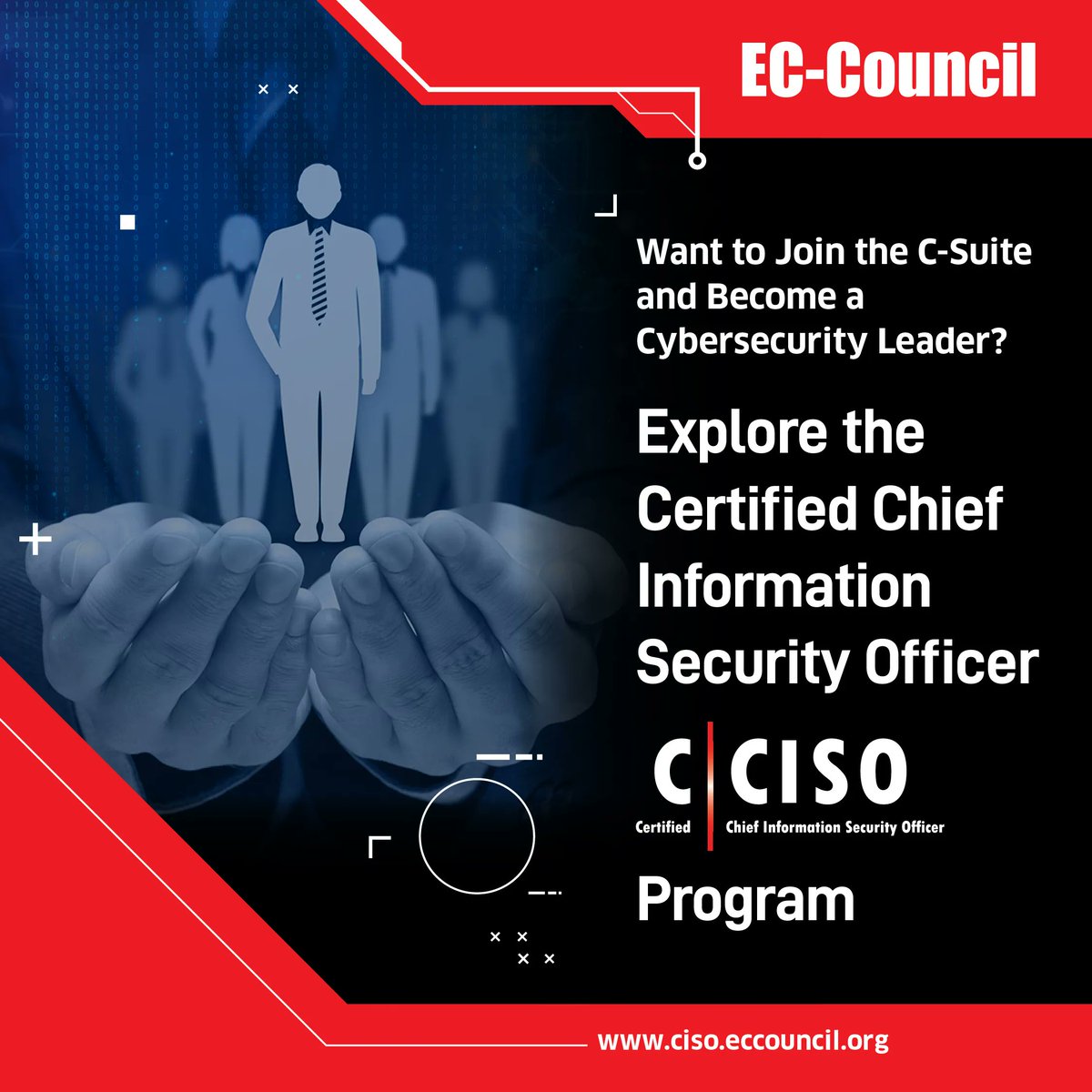 ECCOUNCIL's tweet photo. Learn how to improve your organization’s #Security programs and master #InformationSecurity management principles with the #CCISOCertification. Designed by current CISOs, the program aims to produce top #Cybersecurity leaders. 
Learn more: https://t.co/kTH9aHILox 

#CISO https://t.co/EtIb2KV6ro