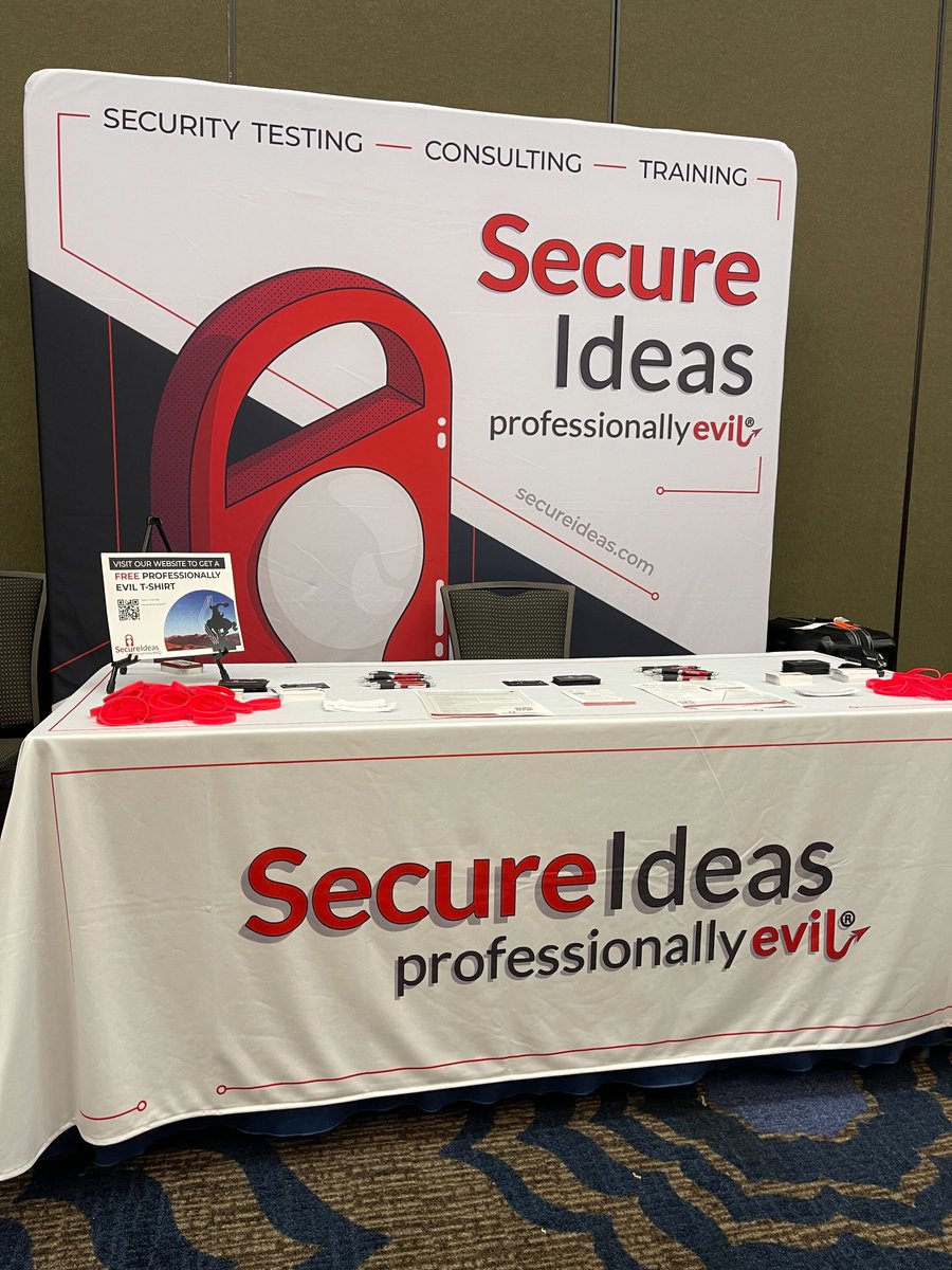 secureideasllc's tweet photo. We are still at @WWHackinFest today for the final day of #WayWest! Be sure to drop by our booth, grab some swag, sign up for more swag, and chat with our amazing Secure Ideas team! #WWHF #Conference #Infosec #Swag #ProfessionallyEvil https://t.co/Rhqyj7mU2D