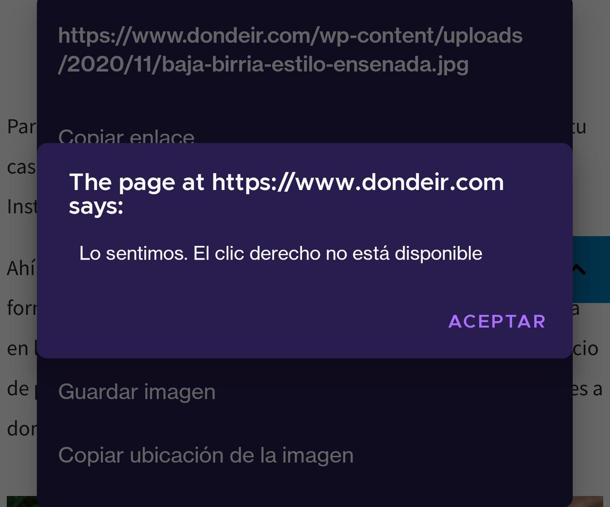 Translation: We're sorry. Right click is not available.

Bad UX bought to you by <a href="/g_medios/">Grupo Medios</a>

WTF!? You're NOT sorry! You decided to attempt to disable a core browser function because you're paranoid about, what exactly...? A couple of people saving images? #uiux #webdev