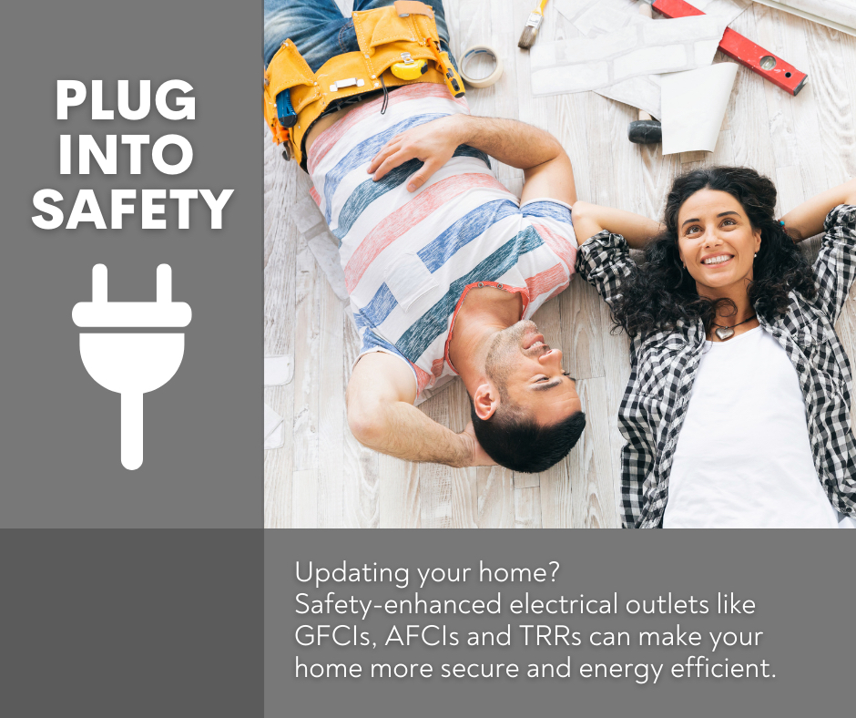 WarrenRECC's tweet photo. If you’re planning home improvement projects, make sure your outlets are up to code. Ground fault circuit interrupters (GFCIs), arc fault circuit interrupters (AFCIs) and tamper resistant receptacles (TRRs) increase the safety of your home. #PlugIntoSafety https://t.co/wsdji0WdZe