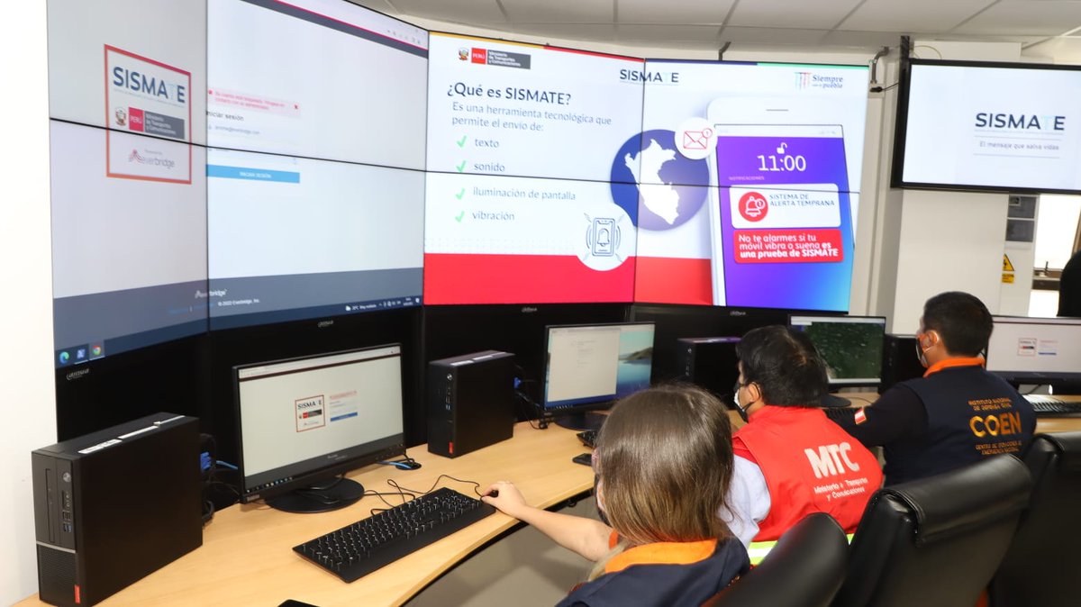 indeciperu's tweet photo. 📩 El #INDECI junto al @MTC_GobPeru, realizan primera prueba a nivel nacional del Sistema de Mensajería de Alerta Temprana de Emergencias #SISMATE. Este sistema será integrado a los sistemas de alerta temprana que se implementarán en el país como el #SASPe.💪🇵🇪 https://t.co/VDQ8DDTniA