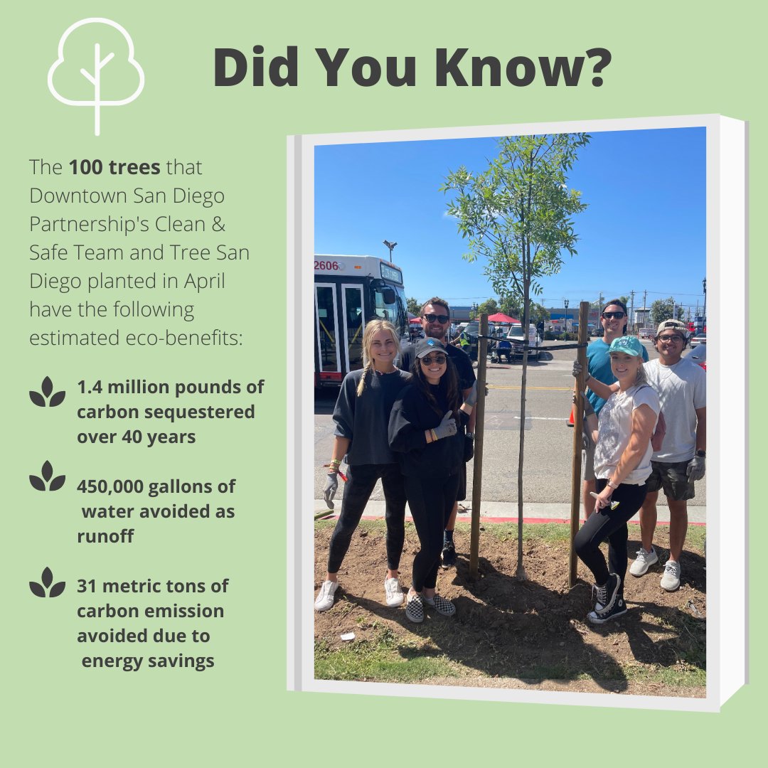 TreeSanDiego's tweet photo. In case you missed it in the newsletter, check out the estimated eco-benefits of the 100 trees that we planted downtown with DSDPโs Clean & Safe Team โ
@SDPartnership #bosd #growurbansd #treesd #urbanforestry #ecobenefits https://t.co/KErbMYb3oz