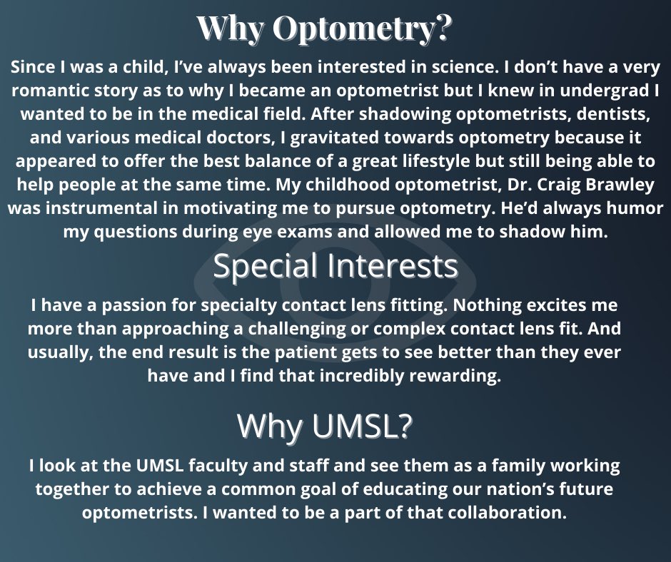 UMSLEyeCare's tweet photo. It’s physician Friday! Swipe to see what inspired Dr. Luong to pursue optometry 👓 #PhysicianFriday https://t.co/7jMFnZX0Ji