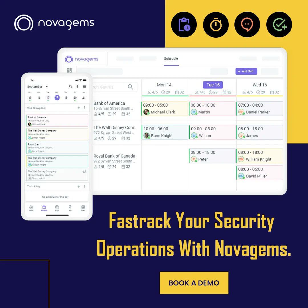 NovagemsInc's tweet photo. Do you feel stuck running your security guard operation with pen & paper? Schedule a free personal demo with one of our experts today and see how quickly we can evolve your organization: https://t.co/6hptlGQEYt
.
#novagems #securityguardsoftware #novage #securityguard https://t.co/Rm5a1TmVyi