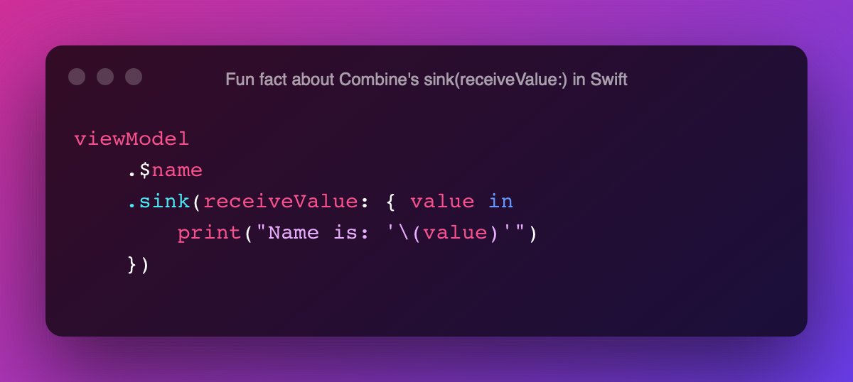Code image showing a simple use of .sink(receiveValue:)
