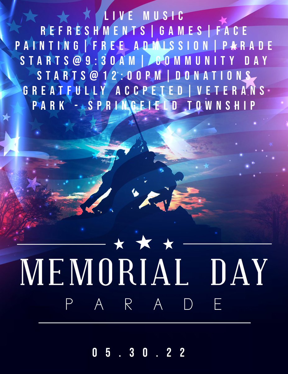 Join us Memorial Day 2022 Parade as CHS community will join American Legion Post 100 in marching in the Parade &amp; enjoying the community day festivities May 30, 2022 💙💛💙💛