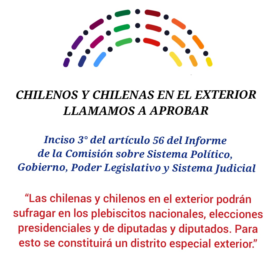 🇨🇱Lxs chilenxs migrantes necesitamos #DistritoExterior! 

Convencionales sigan haciendo historia y aprobemos el inciso 3 del artículo 56 del Informe de Sistema Político!

Por un Chile unido en todo el mundo, APRUEBO!

#LaConvencionAvanza
<a href="/col_socialista/">Colectivo Socialista</a> <a href="/NoNeutrales/">Independientes No Neutrales</a>