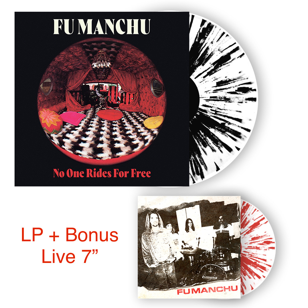 No One Rides For Free remastered vinyl/merch is available for pre-order now! The limited edition white w/ black splatter LP includes 2 bonus live tracks on a white w/ red splatter 7". Pre-order from link in bio. Release date is 6/24. #FuManchu #FuManchuband