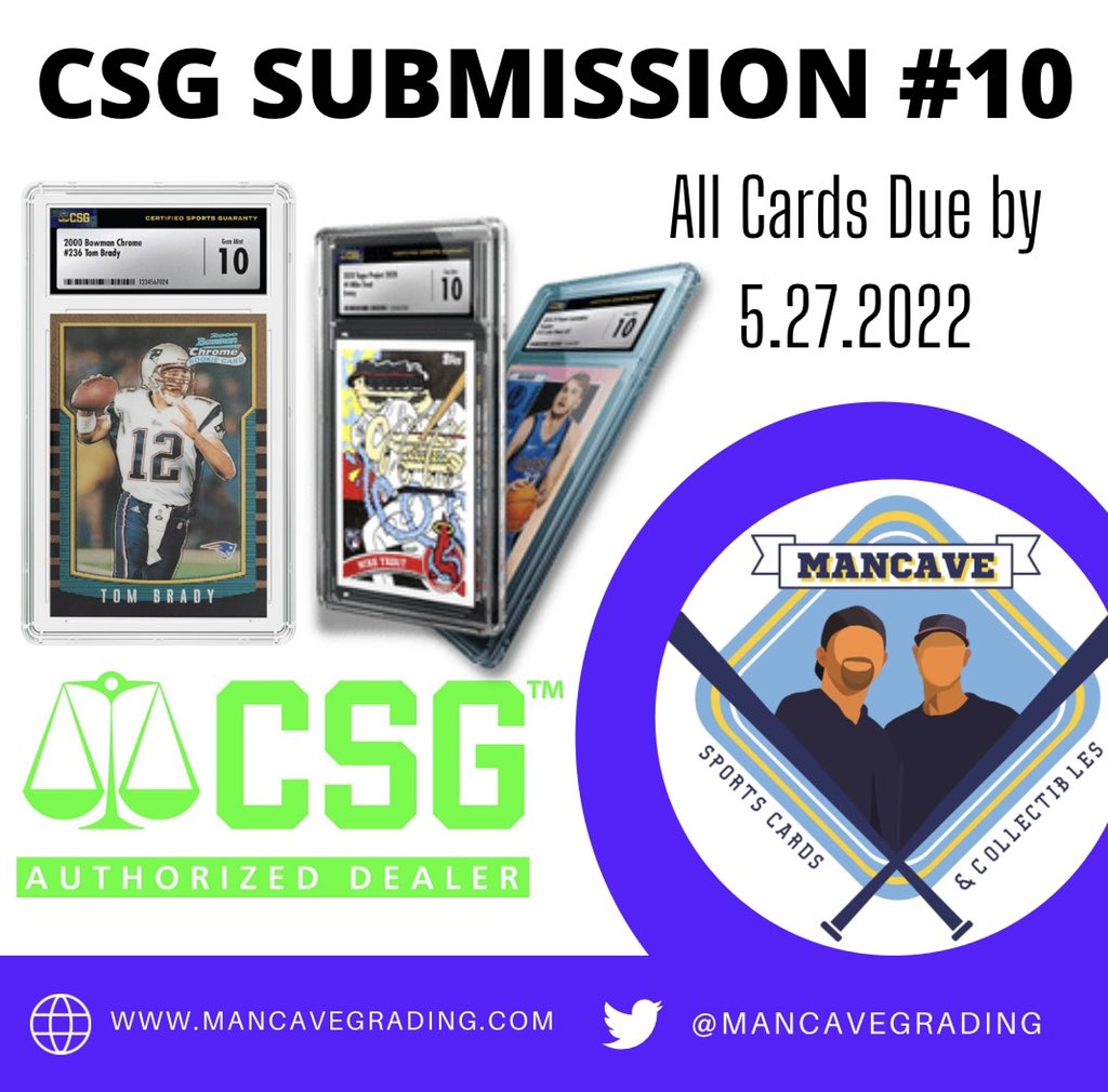 🚨CSG Submission #9🚨 All cards are due for this submission by April 29, 2022!!!
If you’re looking for a quick submission, definitely consider submitting with @CSGCards with our help. Take a look at our website to view their slabs and to submit your order directly through us
