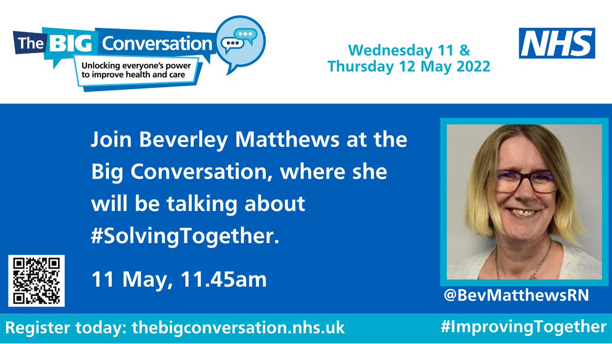 NHS Horizons (@horizonsnhs) on Twitter photo #SolvingTogether is about testing ideas to help the NHS reduce the current waiting times for elective care.
Find out more, join @BevMatthewsRN <a href="/HughMcCaughey/">Hugh McCaughey</a> at The Big Conversation for Improvement
🗓️11 May, 11.45am
Sign up: thebigconversation.nhs.uk
#ImprovingTogether #SolvingTogether is about testing ideas to help the NHS reduce the current waiting times for elective care.
Find out more, join @BevMatthewsRN <a href="/HughMcCaughey/">Hugh McCaughey</a> at The Big Conversation for Improvement
🗓️11 May, 11.45am
Sign up: thebigconversation.nhs.uk
#ImprovingTogether