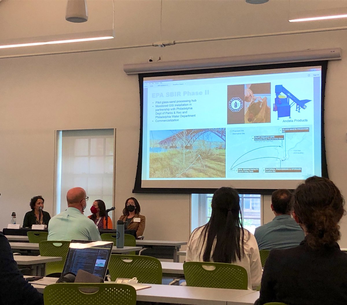 CircularPHL's tweet photo. Rebecca Popowsky of
@OLIN_labs describes their @EPA-funded project to use recycled glass as a replacement for sand in soils & infrastructure projects at #buildgreen2022. We’re so excited to be supporting this Philly-based #circularity project to help take it to scale. https://t.co/Qcfp2Jl77e