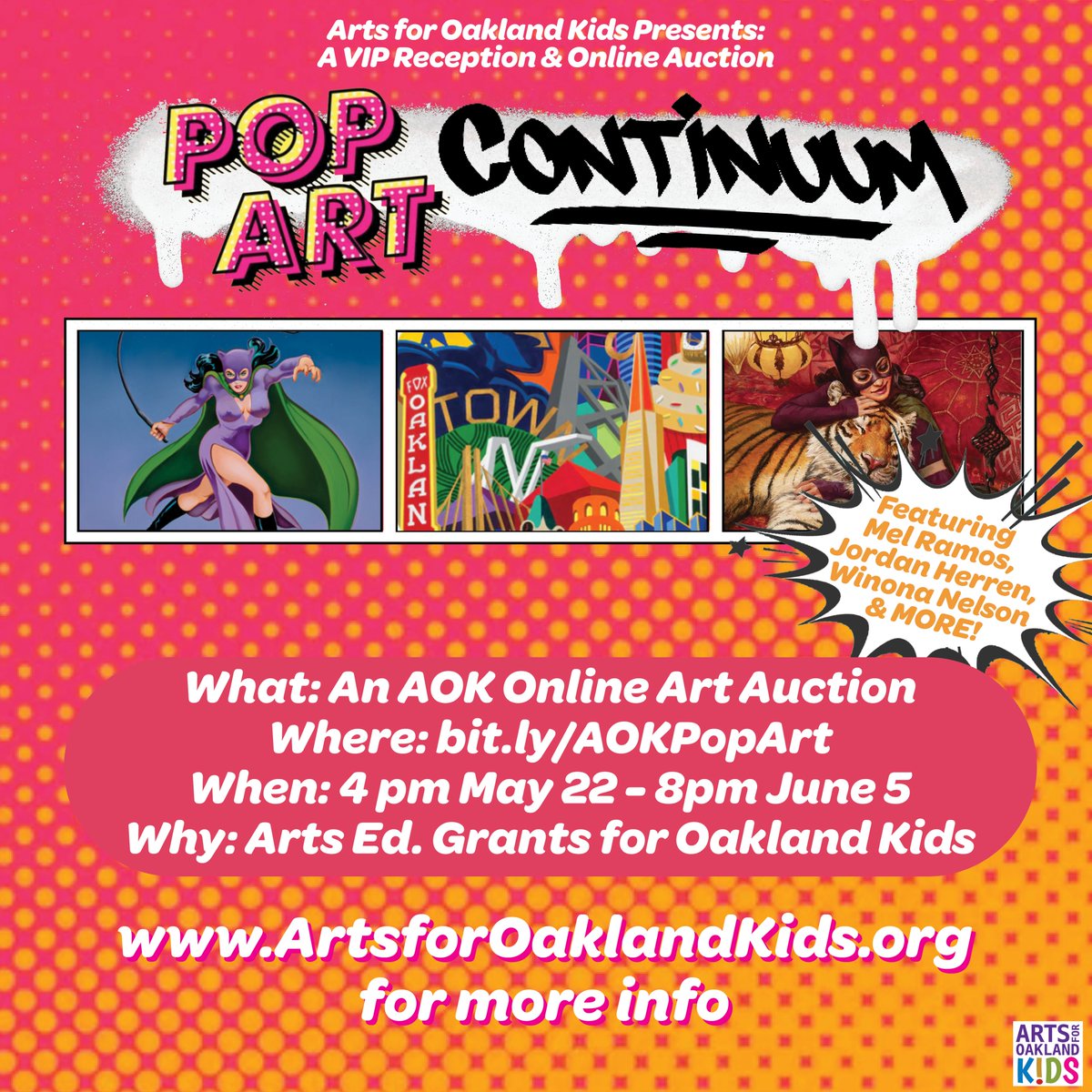 Don’t touch that dial! From 4pm May 22 - 8pm June 5, 2022, enter the #PopArt Continuum, an Online #ArtAuction featuring #MelRamos! The preview launches May 16 at bit.ly/AOKPopArt— head there now to find out more about the artists, including @thetracypiper & @winonanelson