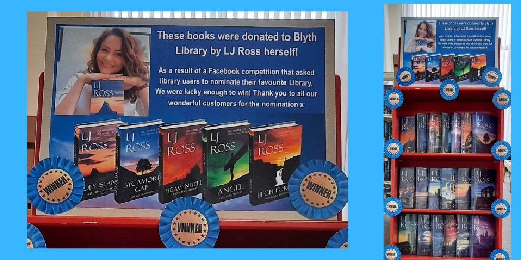 NlandLibs's tweet photo. #BlythLibrary are the lucky winners of a Facebook competition where library users nominated their favourite library. As a result, we are the proud owners of a FULL SET of LJ Ross books! Thank you to all our wonderful customers - and to @LJRossAuthor - you've made us so happy! https://t.co/JizYA97EUk