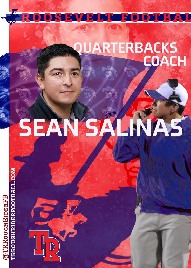 Huge TR welcome to our new Quarterbacks Coach <a href="/salinasqb11/">Sean Salinas</a> ! He has hit the ground running
and has already made a huge impact on our program! Great day to be young and a Rough Rider!!
#VeltNation <a href="/WeAreTRHS/">Theodore Roosevelt High School - NEISD</a> <a href="/EWMS_athletics/">Ed White Athletics</a> <a href="/BoysKrueger/">Krueger Boys Athletics</a> @WranglersWood
