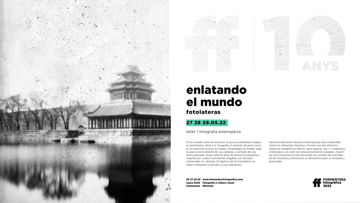 formenterafotog's tweet photo. TALLER 3 | Preparados para fotolatear las calles de Formentera? Las @Fotolateras viajan a la isla con sus 45 latas metálicas para impartir un curso de fotografía estenopeica en #FFOTO22, con sesiones de revelado y positivado. Últimas 3 plazas!
👉 https://t.co/5yp070gETT https://t.co/HV9Go0bFqx