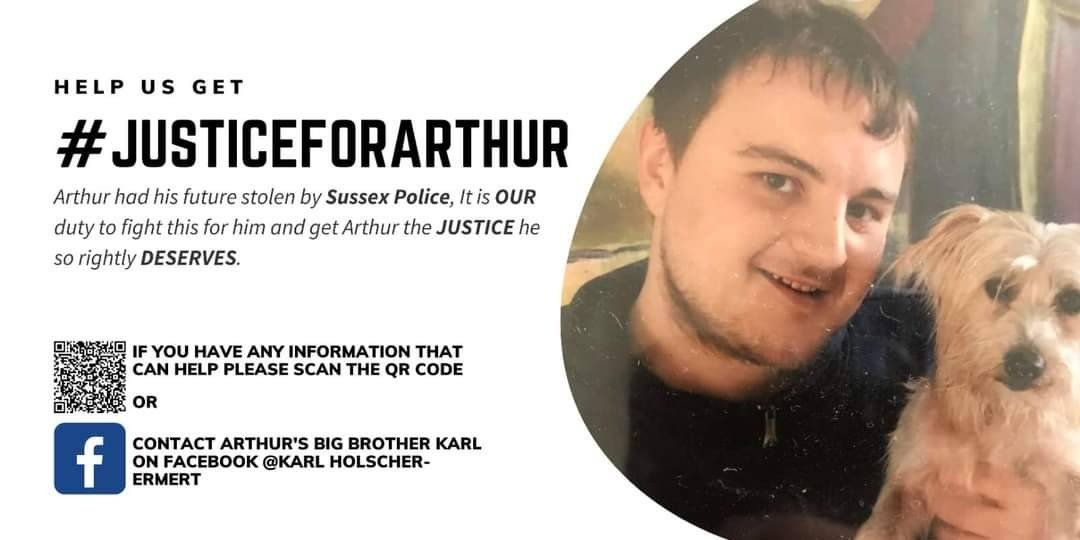 Demo — Organised by Arthur Holscher-Ermert' family. 

▪️When? Saturday, 7 May (13:00) 
▪️Where: Sussex Police HQ (Church Lane, Lewes)

Arthur was struck by a police car, then handcuffed by Sussex Police as he died. This cannot continue. #JusticeForArthur