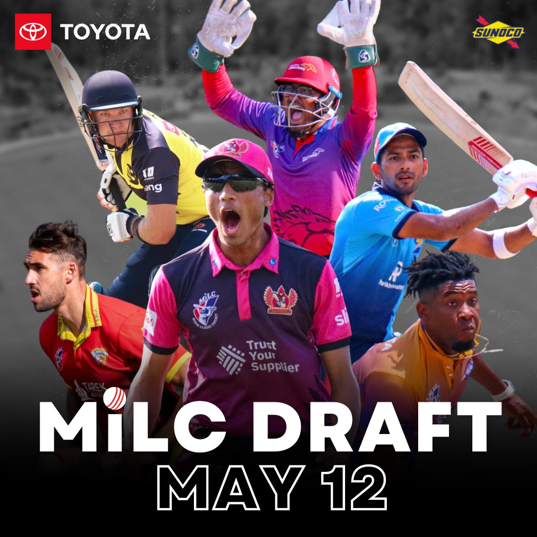 MiLCricket's tweet photo. 🎉 Announcing the #MiLC2022 Player Draft 🎉  Find out which players are staying, switching or leaving on May 12th 👀  

Live Twitter coverage will take place starting at 5pm ET!!! Stay tuned for additional streaming coverage via the MLC Network on YouTube ❤️

#MinorLeagueCricket https://t.co/5MaDEjccwI