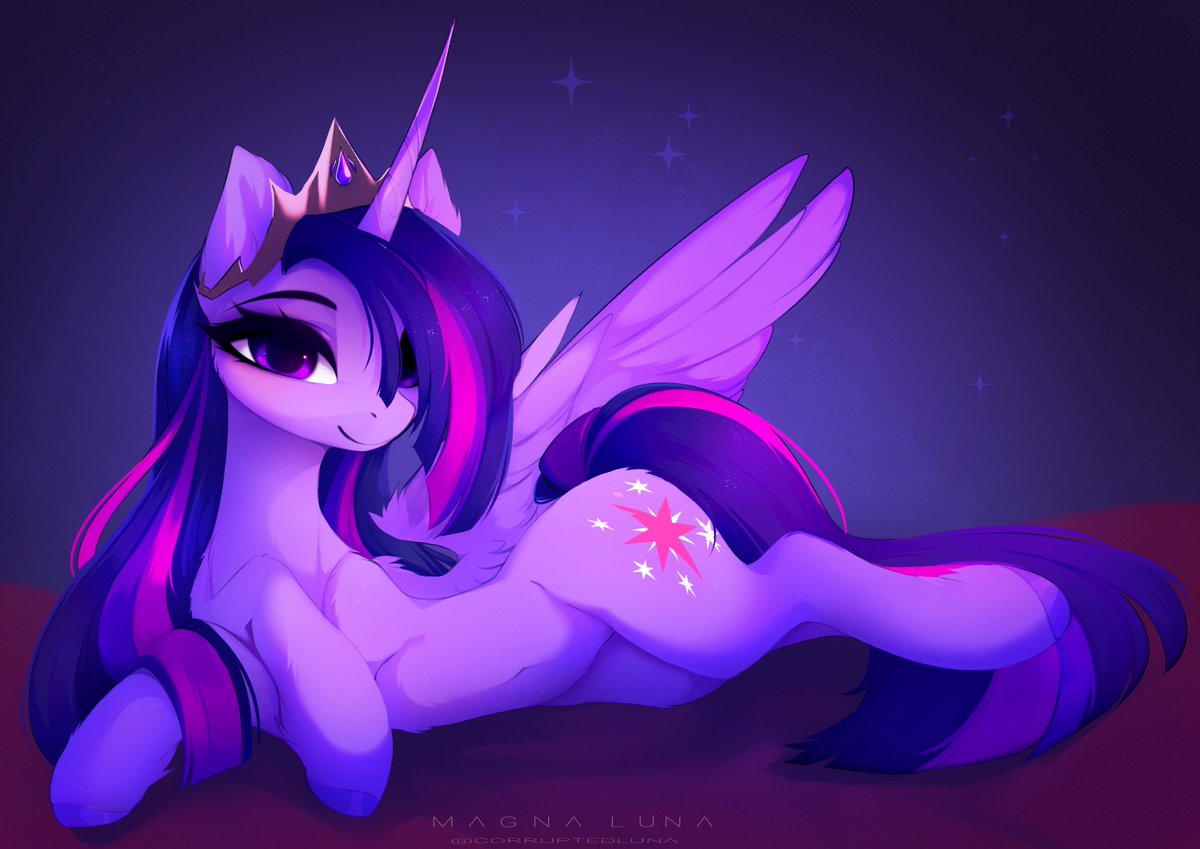 CorruptedLuna's tweet photo. I'm getting more and more into the idea of ​​Twilight as a grown-up Alicorn. In my mind she's never as tall as Celestia, but she's close. (o^ ^o) https://t.co/S2mewC6wNL