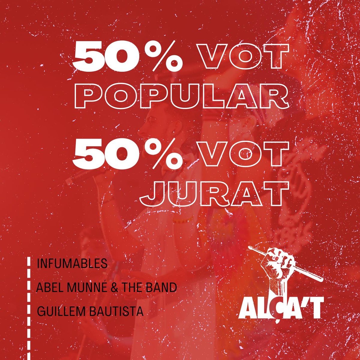 AlcatMJ's tweet photo. 🥁 El 15 de maig finalitza el termini de votacions i coneixerem el grup que tancarà el cartell de l’Alça’t 2022. Vosaltres maneu👊🏼 https://t.co/6EU50wUpT0