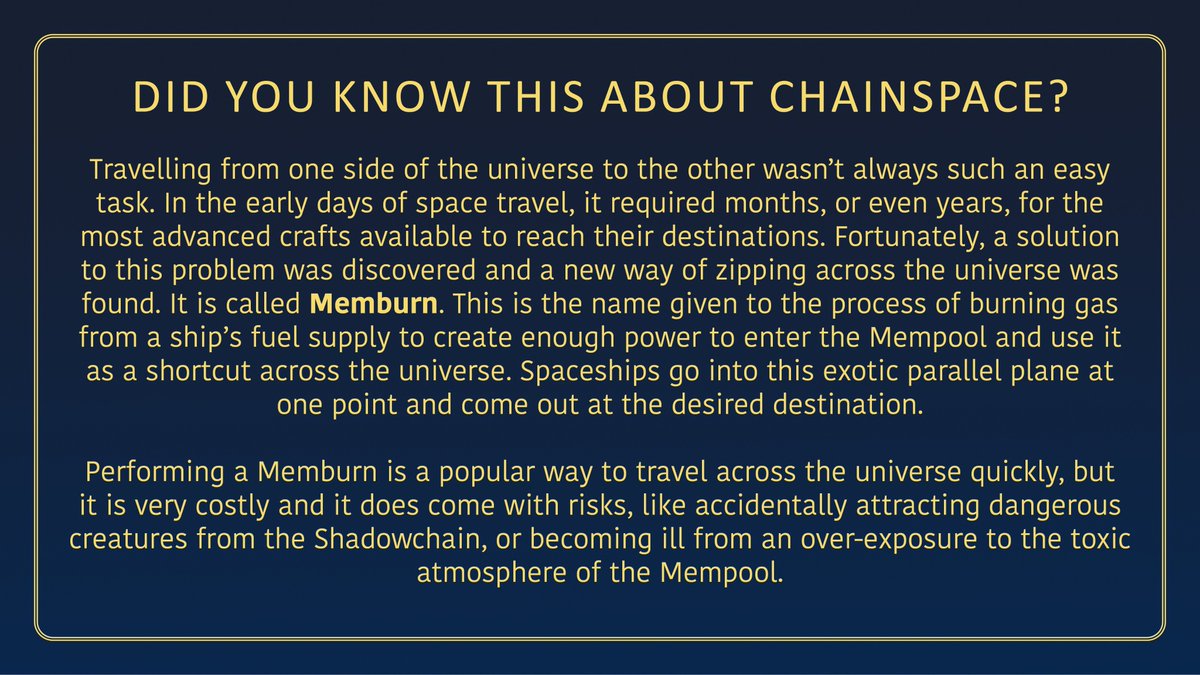 PillsLore's tweet photo. FUN CHAINSPACE FACT #1 - #MEMBURN

#chainspacefacts https://t.co/gzaM01s97e