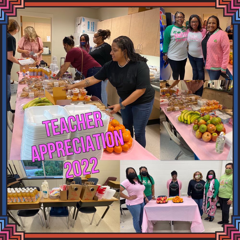 PiRhoOmegaAKA's tweet photo. The Pi Rho Omega Chapter honors local teachers in North Chesterfield by partnering with Falling Creek Middle &amp; Salem Church Elementary to provide an appreciation breakfast! We salute all teachers for their dedication. #aka1908 #midatlanticaka #proaka https://t.co/Rd5ssBPwwc