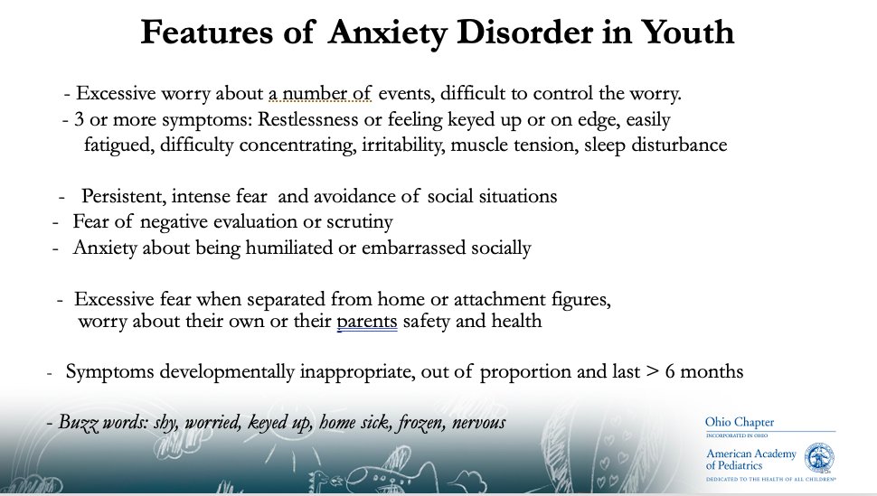 OHPediatricians's tweet photo. Anxiety features and buzz words to look out for in youth #OhioAAPSpringMeeting https://t.co/KZxrOODca4