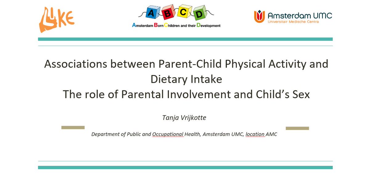 ABCD_studie's tweet photo. Vandaag heeft @t_vrijkotte de resultaten gedeeld van haar onderzoek "Associations between Parent-Child Physical Activity and Dietary Intake - The role of Parental Involvement and Child’s Sex" op het Europees Obesitas congres.
#onderzoek #obesitas #abcdstudie https://t.co/PXaQX4jpRz
