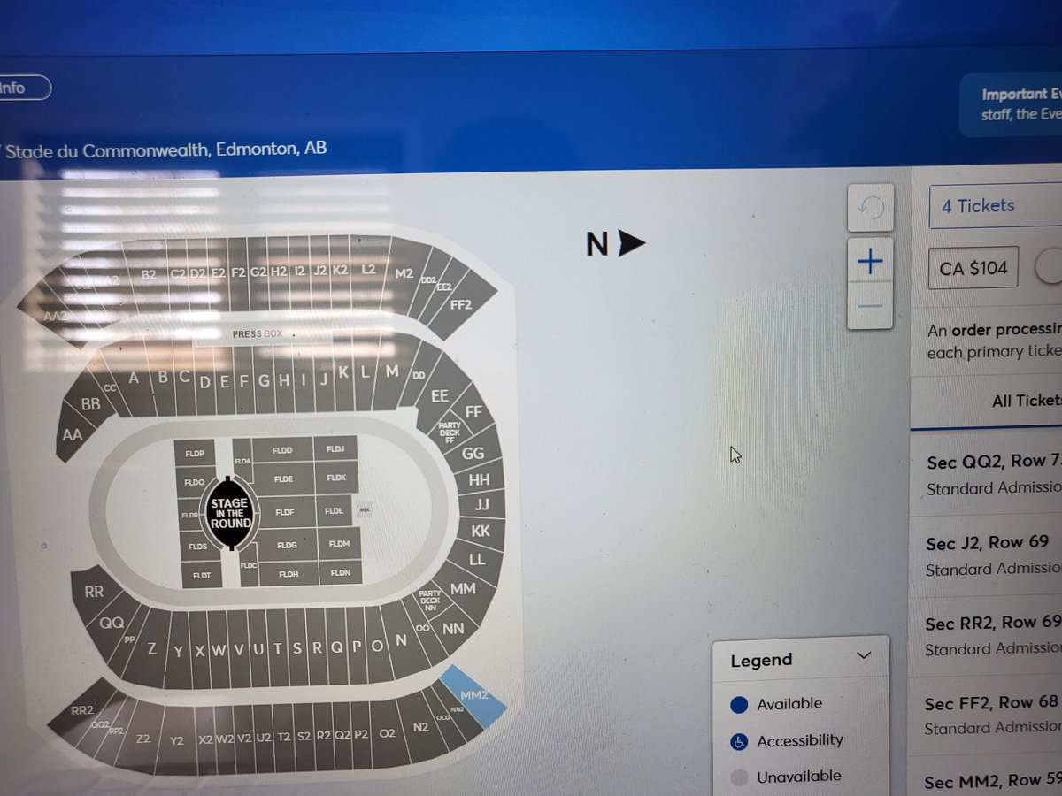 KileyDyck's tweet photo. @garthbrooks Welp 46 minutes in, finally in....only nose bleeds left for 4 people...I guess my 8 and 10 year old can borrow a pair of binoculars to see the show https://t.co/VpUHsy01Fu