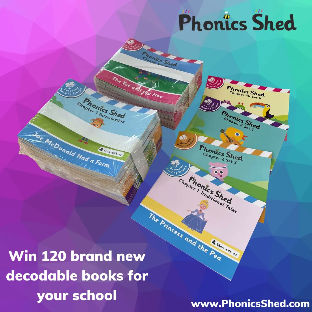 Phonics Shed DfE Approved Phonics Programme (@phonicsshed) on Twitter photo WIN a full set of FREE decodable books! 📖📚
We have had a big delivery of our decodable books. To be in with the chance of winning a full set ...
❤️ Like
🔃 Retweet
➡️Follow <a href="/SpellingShed/">Spelling Shed 🐝🌈</a> and <a href="/PhonicsShed/">Phonics Shed DfE Approved Phonics Programme</a>
Closes on 13.5.22
One winner across all social media platforms. WIN a full set of FREE decodable books! 📖📚
We have had a big delivery of our decodable books. To be in with the chance of winning a full set ...
❤️ Like
🔃 Retweet
➡️Follow <a href="/SpellingShed/">Spelling Shed 🐝🌈</a> and <a href="/PhonicsShed/">Phonics Shed DfE Approved Phonics Programme</a>
Closes on 13.5.22
One winner across all social media platforms.