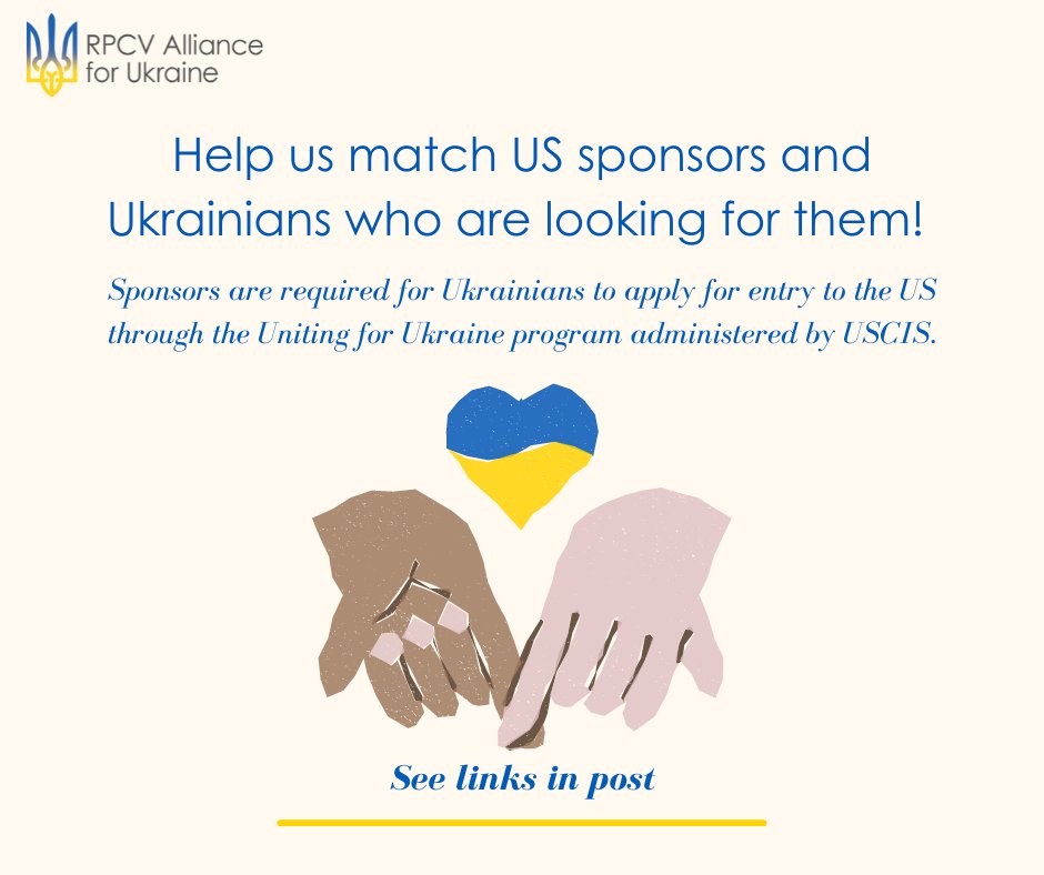 PCC4Refugees's tweet photo. The RPCV Alliance for Ukraine has just launched an initiative to support Uniting for Ukraine.

Get more info on sponsoring a Ukrainian family here: https://t.co/pZrLGrBYAF https://t.co/bIwSDLmcyj
