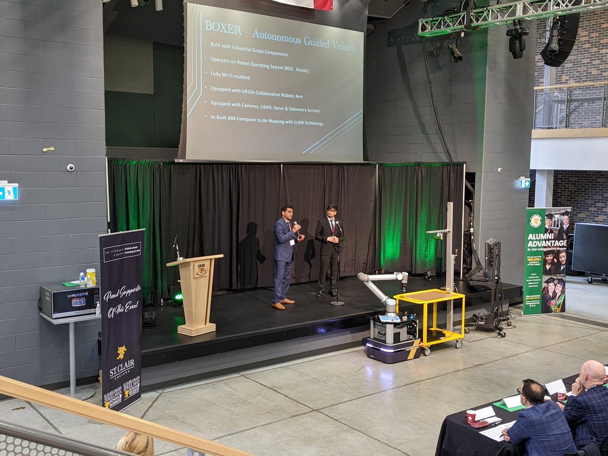 stclairrobotics's tweet photo. It's Ford Innovation Showcase day at @StClairCollege  @StClairResearch .

Deual and Yash presenting their project on AGV and UR robot integration. https://t.co/RSwPwIL4mV