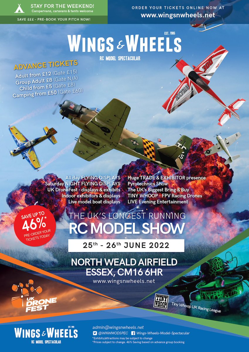wnwmodelspec's tweet photo. 🎪Its Nearly Here! ! Wings &amp; Wheels RC Model Spectacular - 25th &amp; 26th June 2022! Taking place at North Weald Airfield, Essex, CM16 6HR https://t.co/wnhW6cffkc https://t.co/FKhKRUcCDP