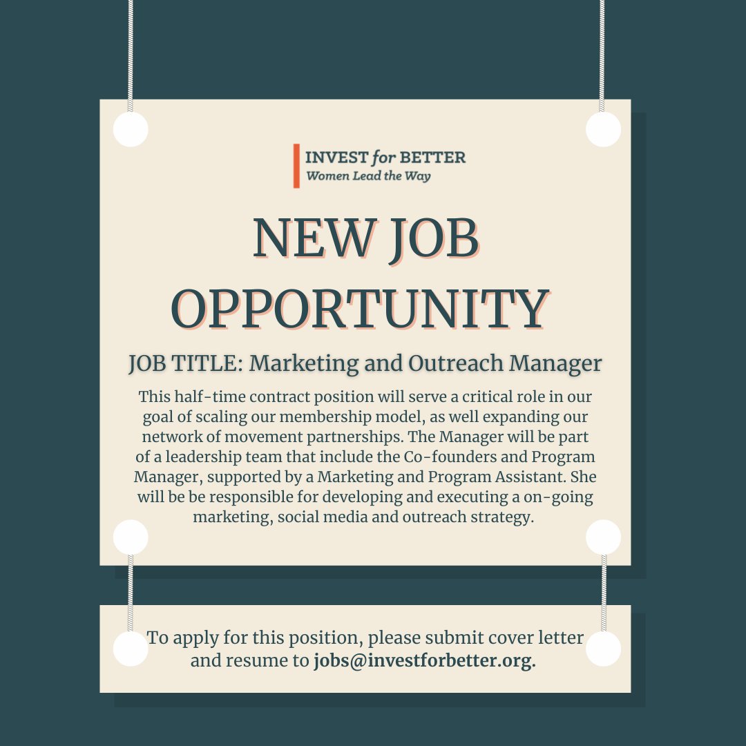 Invest for Better is excited to announce that we are hiring a part-time Marketing and Outreach Manager. Please help us find a great fit by sharing this news with your networks. You can find the job description here: investforbetter.org/marketing-and-…