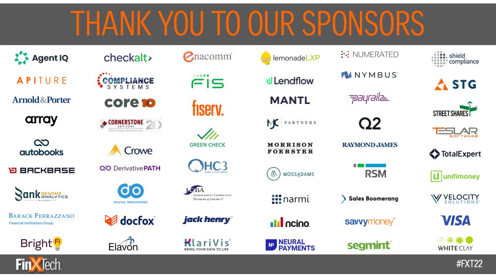 Fin_X_Tech's tweet photo. Thank you to all of our speakers & sponsors for the best Experience FinXTech yet!
We can't wait to see everyone May 9-10, 2023 in Tampa! Registration is now open: https://t.co/kp5x20gUtI
#FXT22 https://t.co/ZbyO9TZkAb