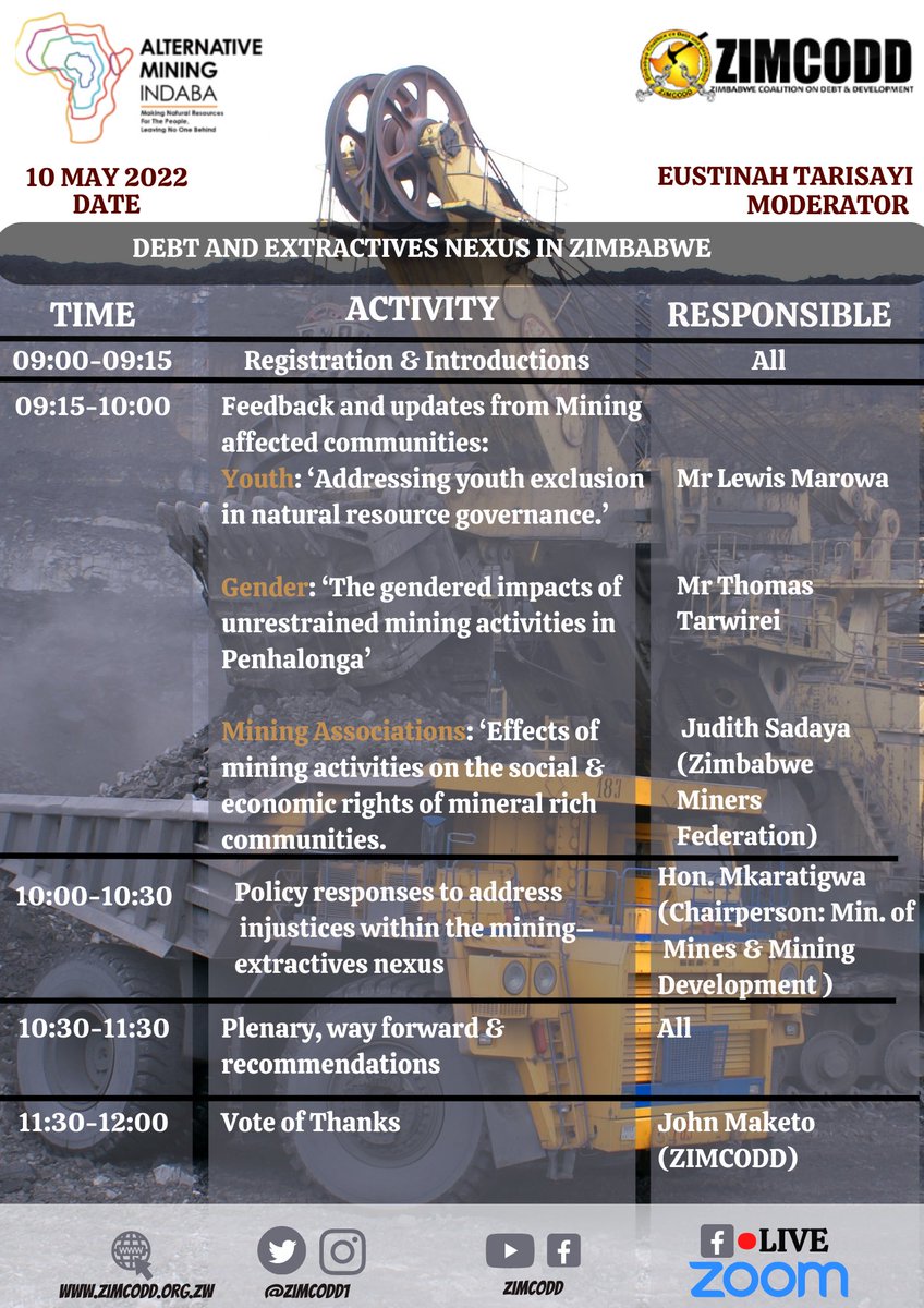 ZIMCODD1's tweet photo. On the back of #AMI2022 we host a side session on the Debt &amp; Extractives nexus. How do we achieve sustainable practices that balance the needs of today &amp; the future? The needs of the poor and the rich? Enable mineral rich communities to benefit from their resources? #HowFar https://t.co/UG1Yqmcs0n