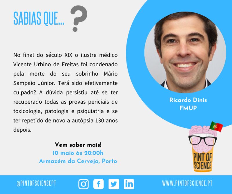 pintofsciencePT's tweet photo. Ricardo Dinis vem falar-nos sobre medicina forense e química medicinal.
10 de Maio, às 20:00, no Armazém da Cerveja.
#pint22 #pintworld #posPT #porto #cartaz #scicomm #scicommpt #do8ao80 #ciencia #sciencefiction https://t.co/osHlI9bFT9