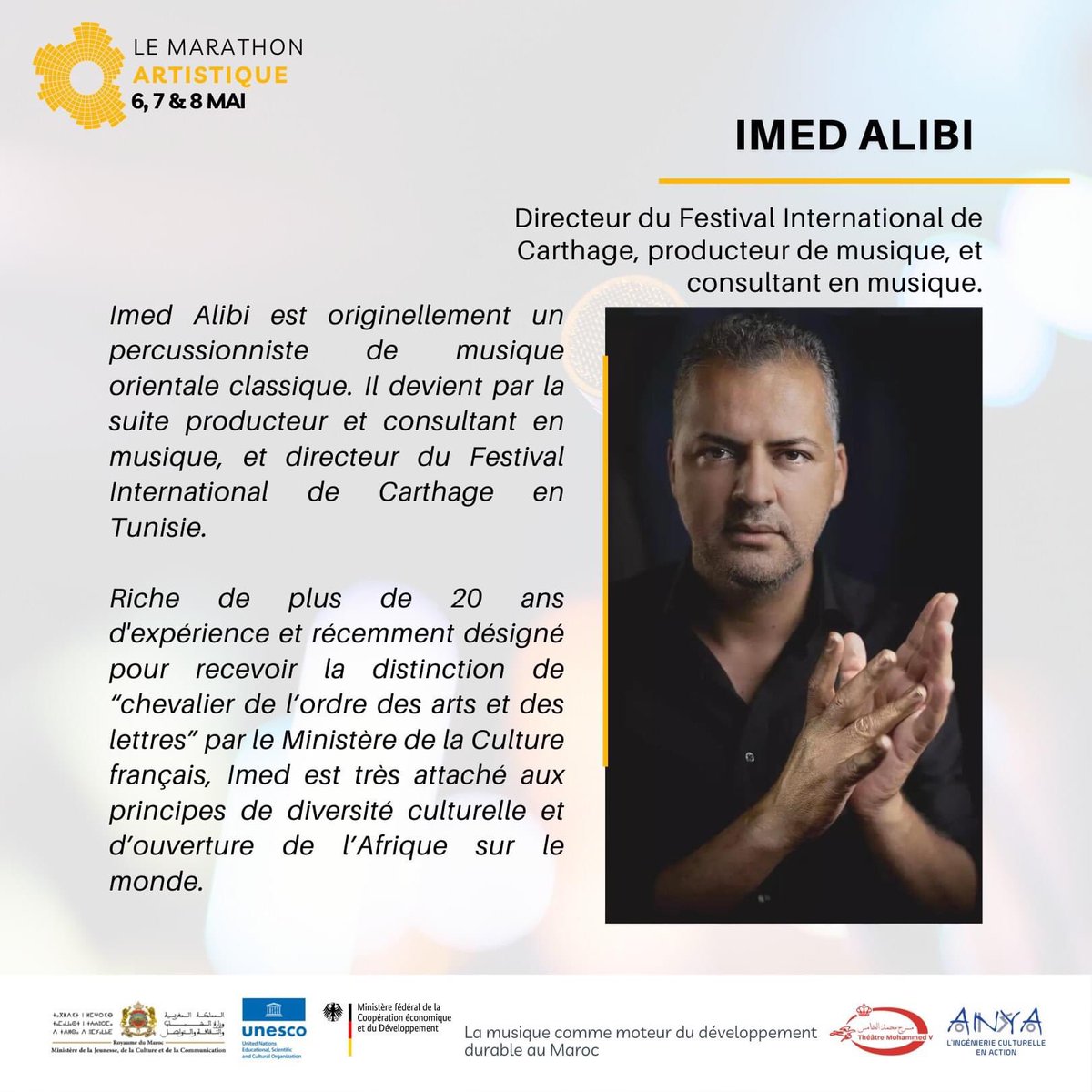 Sous l’égide de l’Unesco je participe au programme la musique comme moteur au développement durable au maroc du 6 au 8 mai .la structure Anya porte le projet .