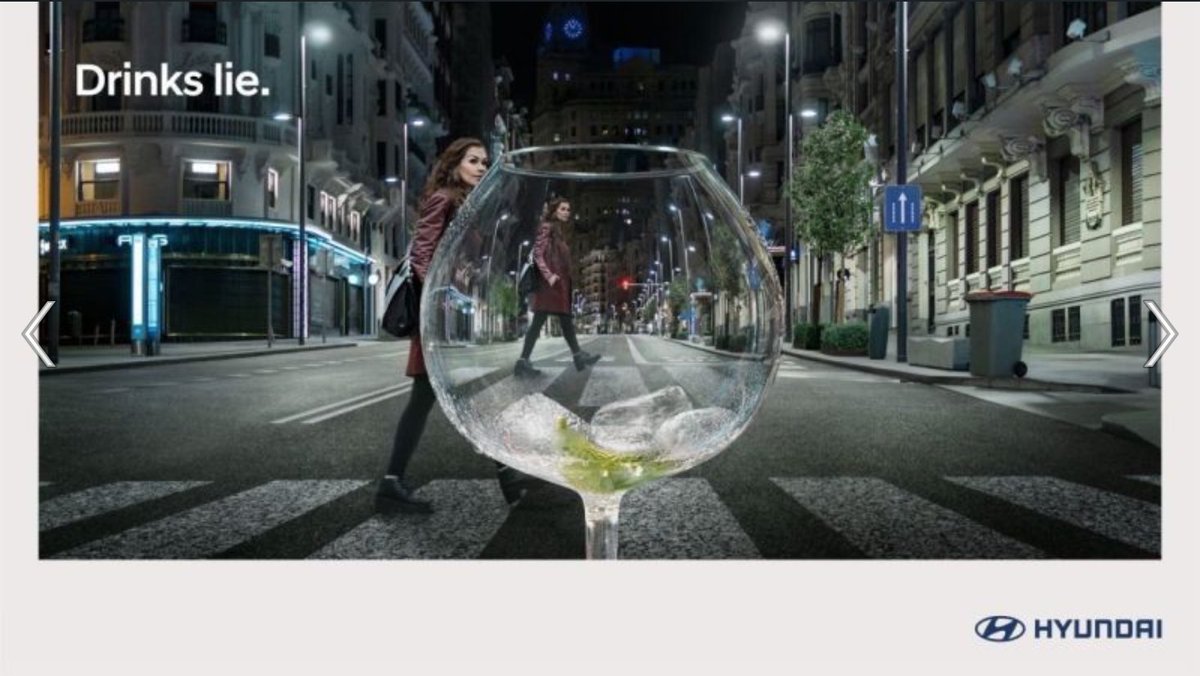 visual_living's tweet photo. “With the aim of raising awareness about the importance of not drinking alcohol when driving, Hyundai and Arena by Havas created the campaign “Alcohol lies”, made up of graphics that reflect the effect produced by drunk driving.” #creative #artwork #drinking #Hyundai #photography https://t.co/u465QjsRRv