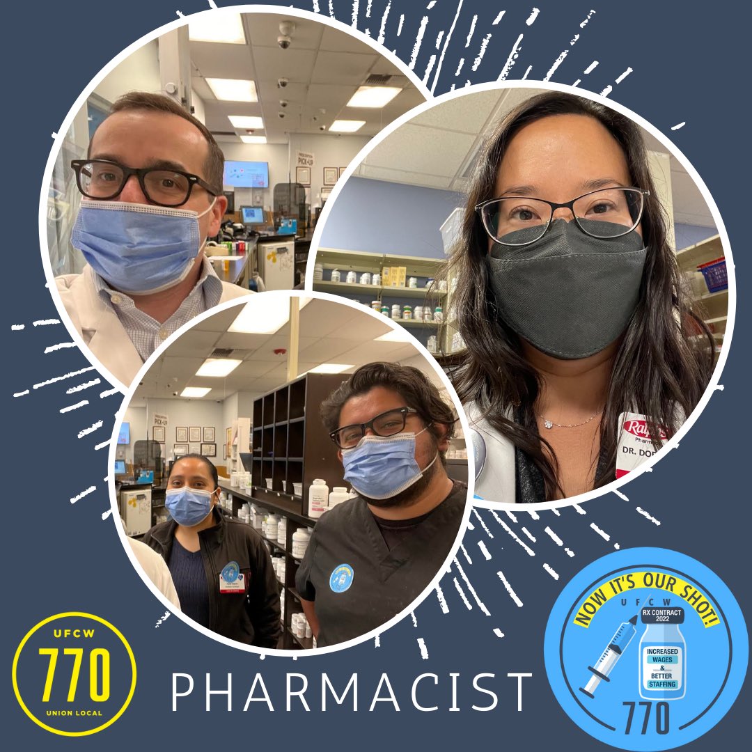 UFCW770's tweet photo. Stand in solidarity with your grocery store Pharmacist and take a selfie with them wearing their, “Now it’s our shot” sticker!
The time is now. Pharmacist are standing together for a contract with significant improvements!
#Pharmacist
#UnionStrong
#ForeverEssential https://t.co/o3KobGYciR