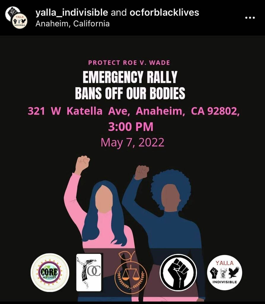 Peacefulli_inc's tweet photo. Roe V Wade emergency rally!! Taking place in Anaheim CA 3:00pm tomorrow, May 7th.  Gather at 321 W. Katella Ave. You can find more information using the tags! #roevwadeprotests #bansoffourbodies #ocprotest #orangecounty #anaheim #california #protest #pea… https://t.co/GhAGYz1wCU https://t.co/9s7i8jtGmR