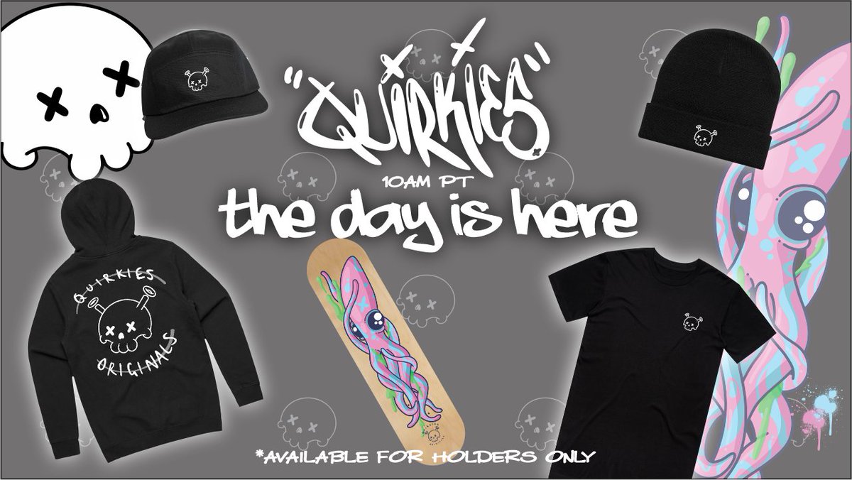 quirkiesnft's tweet photo. Our holders only first edition merch store is now live!

You have this weekend to grab it, lets get Quirky!!

https://t.co/HGsXqmpJ5J https://t.co/48QKvHsiSP