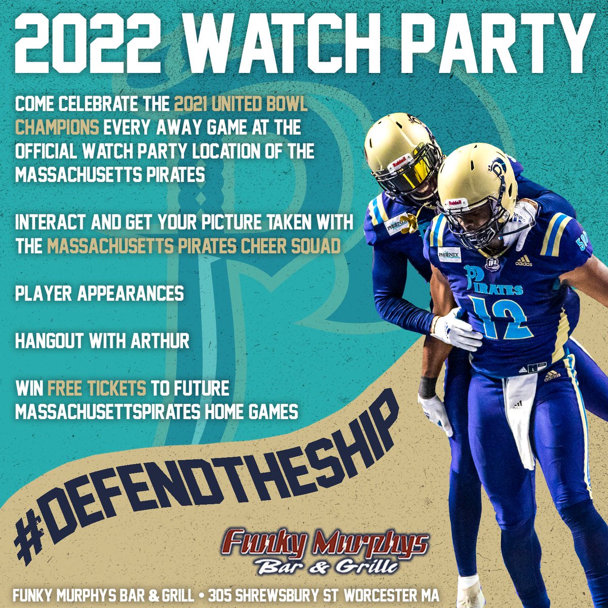 OrlPirates's tweet photo. Be sure to catch all of Monday night's action, at the Official Watch Party at #FunkyMurphys ( Worcester, MA ) 🏴‍☠️

Meet the Pirates Cheerleaders , win prizes, and support your 2021 Champions 🏆 #DefendTheShip

@VisitCentralMA | @IndoorFL | @DCUCenter https://t.co/pm3cx9igHX