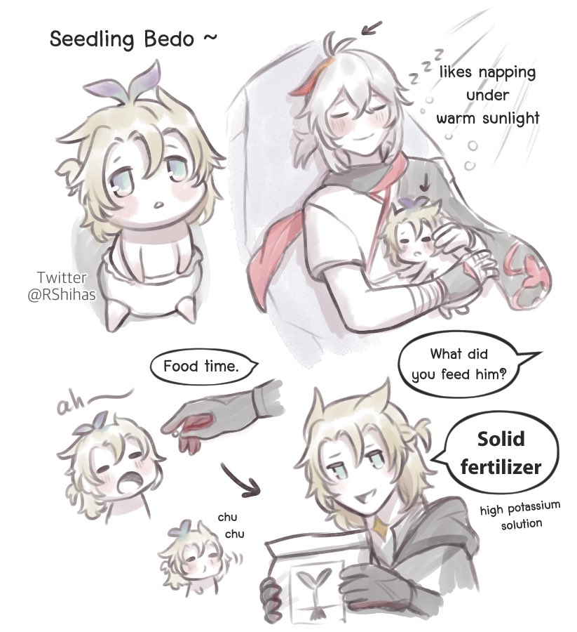 Today I present you:
the new variation of tiny bedo, Seedling Bedo!

#GenshinImpact #Albedo #Kazuha 