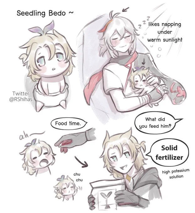 Today I present you:
the new variation of tiny bedo, Seedling Bedo!

#GenshinImpact #Albedo #Kazuha 