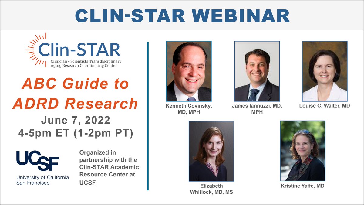 One Month Away! Clin-STAR Webinar: “ABC Guide to #ADRD Research” Tuesday, June 7 from 4-5pm ET. Register here: bit.ly/3NDslsV.