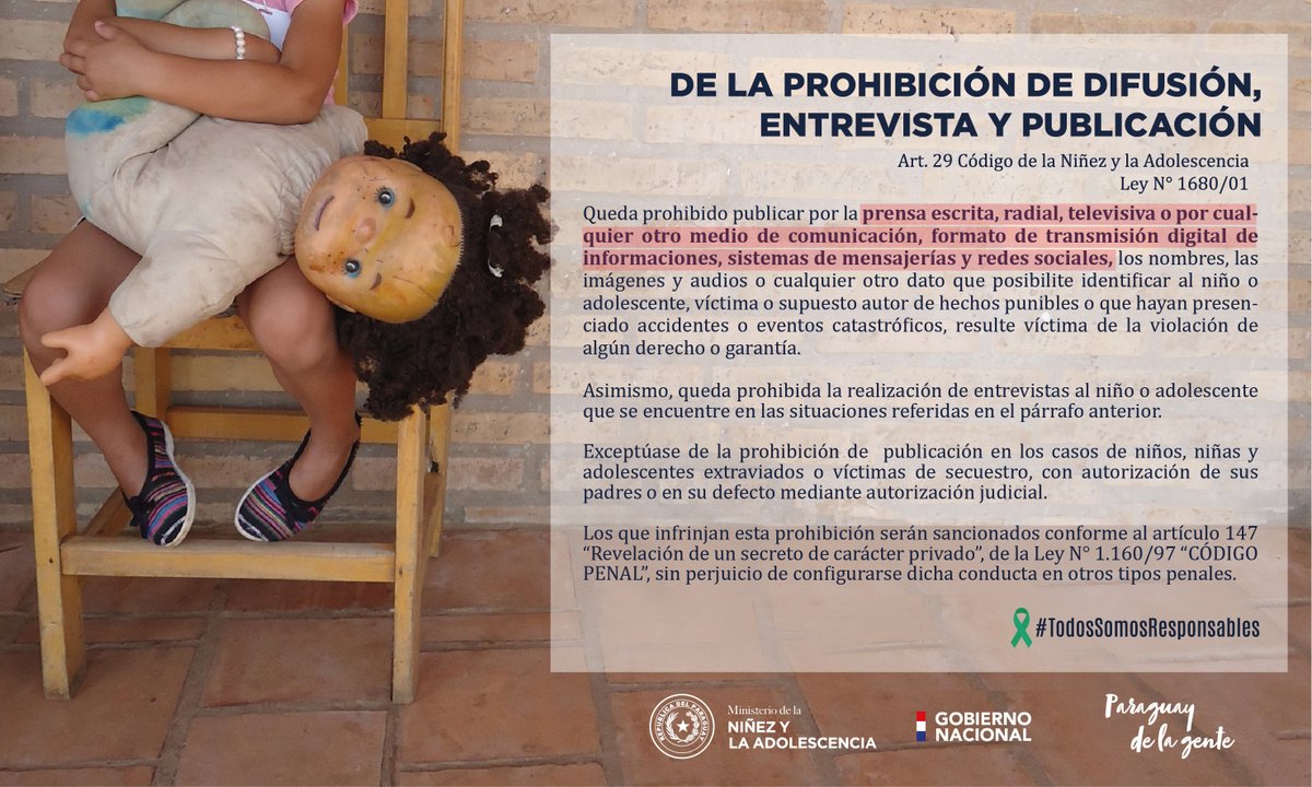 MINNAParaguay's tweet photo. ❗❗️RECORDAMOS que #TodosSomosResponsables de velar y respetar la privacidad, intimidad e identidad de niñas, niños y adolescentes. 

No sobre expongas sus fotos y datos en redes sociales. https://t.co/VWWhODAZfv