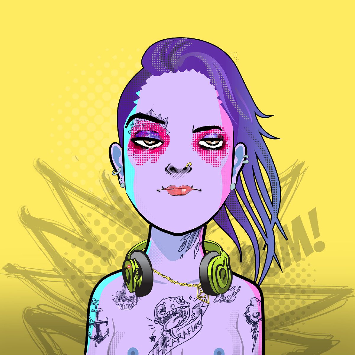 Happy Friday Normies!!!, Say hi to "Colorful Rock Corny" a purple punk rocker 😎🤘 with Vamp teeth and an honorary <a href="/KarafuruNFT/">Karafuru</a> tattoo.  Get your Allow-List spot at 👉 premint.xyz/the-normies/,  #NFTCommunity #NFTCollection #KarafuruArt
