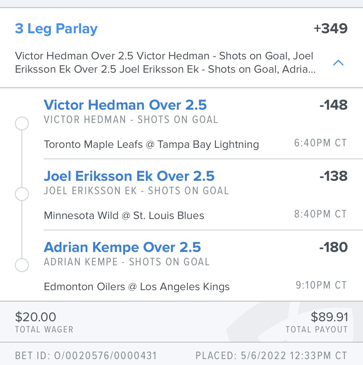 Program2Money's tweet image. We like these 3 plays tonight in hockey 🏒 Victor Hedman is a certified 5 ⭐️ as he has hit this line in 10 straight!! The other two are 4⭐️ and have hit their lines every game of their series. Take them straight or parlay we love these picks💰💎💵 #GamblingTwitter #FreeBetFriday